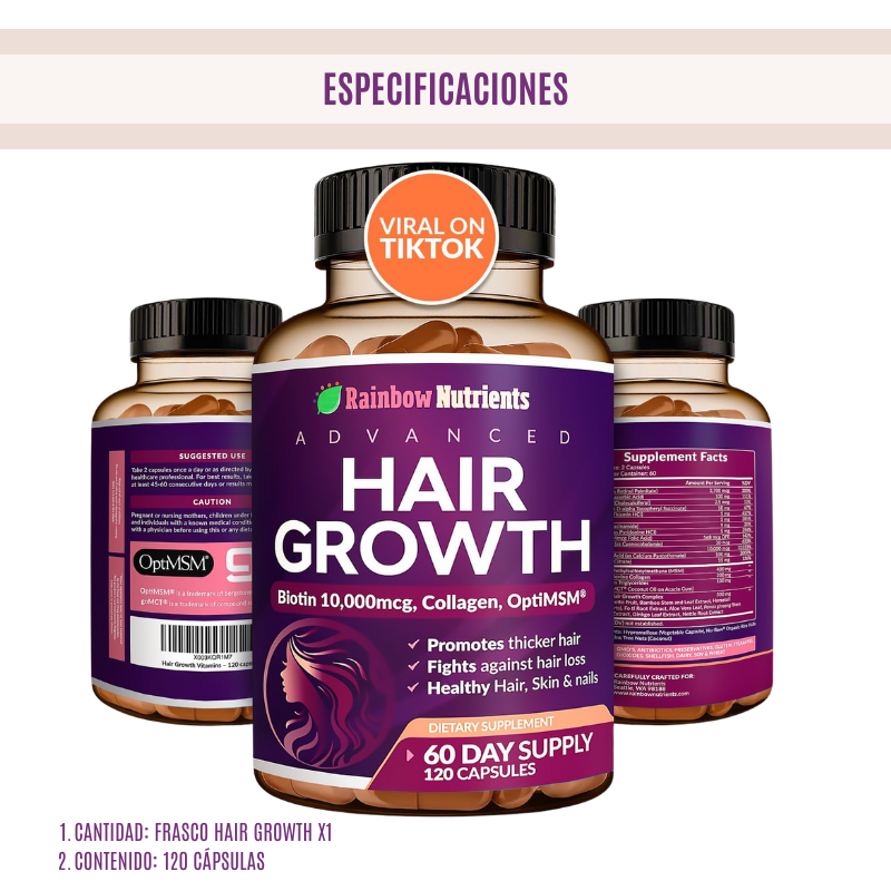 Hair Growth® Vitamina para cabello con Biotina x 120 cápsulas